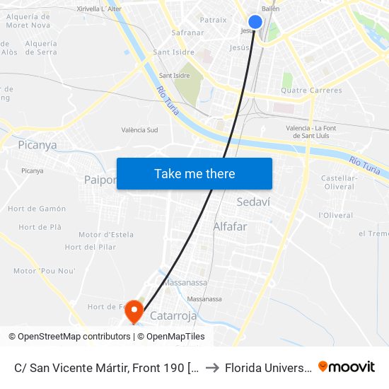 C/ San Vicente Mártir, Front 190  [València] to Florida Universitària map