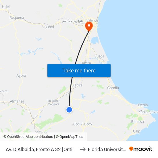 Av. D Albaida, Frente A 32 [Ontinyent] to Florida Universitària map