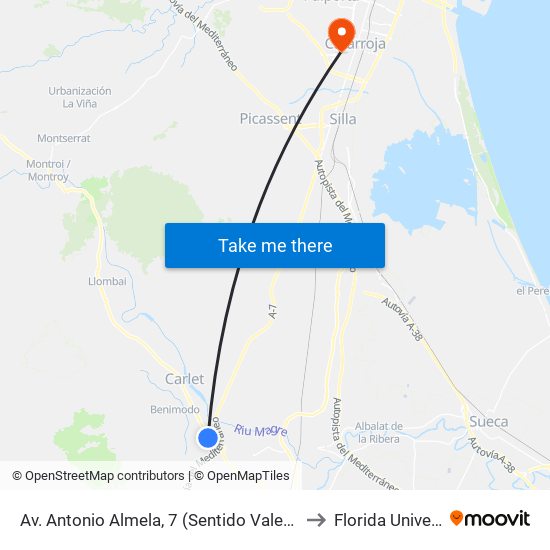 Av. Antonio Almela, 7 (Sentido Valencia) [Alcúdia, L] to Florida Universitària map