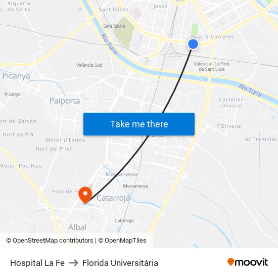 Hospital La Fe to Florida Universitària map