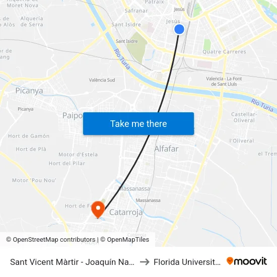 Sant Vicent Màrtir - Joaquín Navarro to Florida Universitària map