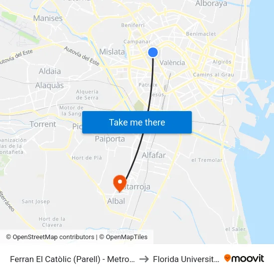 València. Ferran El Catòlic (Parell) - Metro Túria to Florida Universitària map