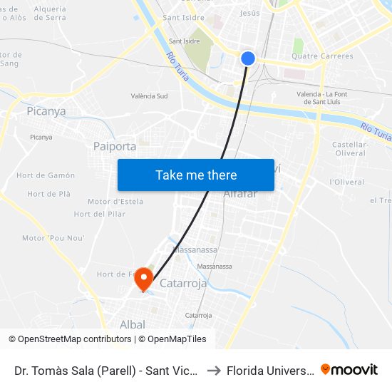 Dr. Tomàs Sala (Parell) - Sant Vicent Màrtir to Florida Universitària map