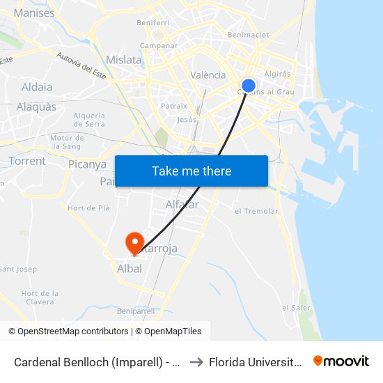 Cardenal Benlloch (Imparell) - Port to Florida Universitària map