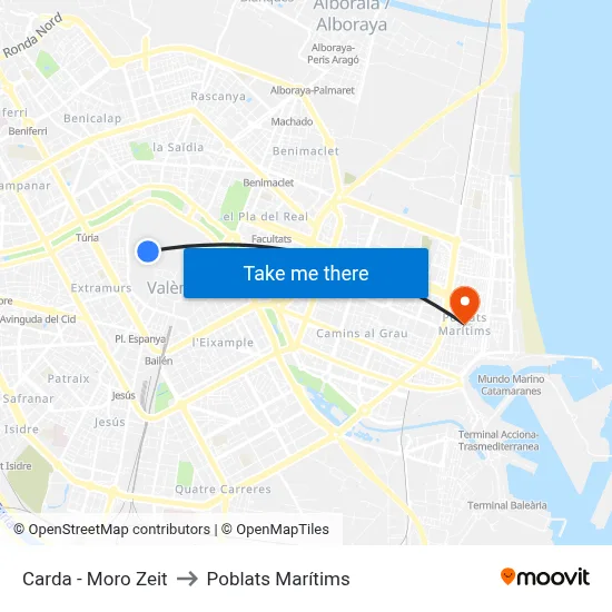 Carda - Moro Zeit to Poblats Marítims map