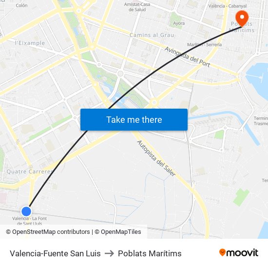 Valencia-Fuente San Luis to Poblats Marítims map