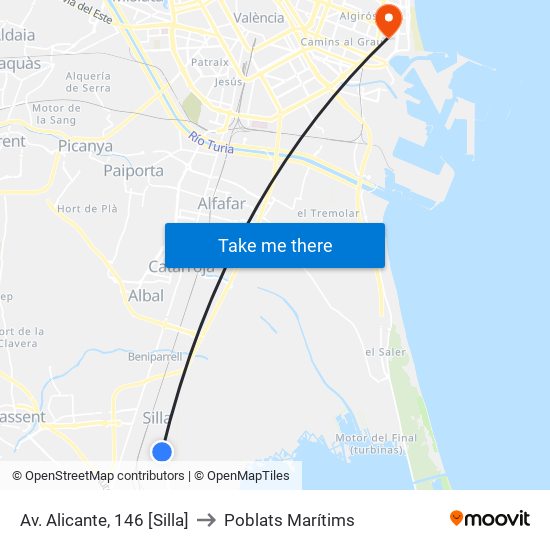 Av. Alicante, 146 [Silla] to Poblats Marítims map