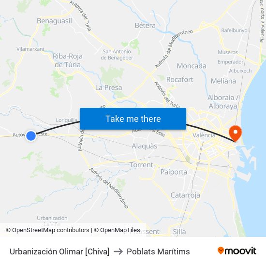Urbanización Olimar [Chiva] to Poblats Marítims map