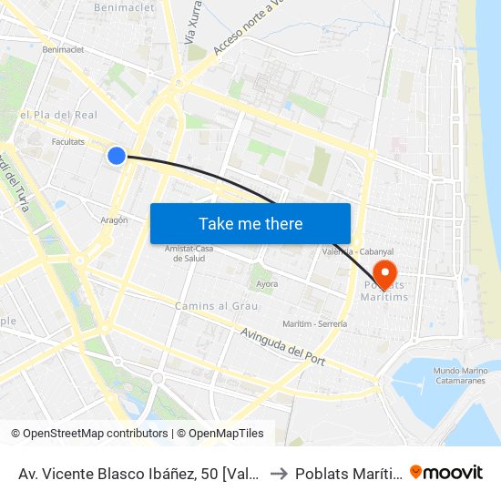 Av. Vicente Blasco Ibáñez, 50 [València] to Poblats Marítims map