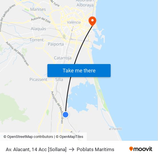 Av. Alacant, 14 Acc [Sollana] to Poblats Marítims map