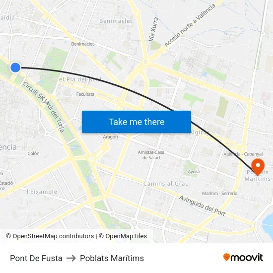 Pont De Fusta to Poblats Marítims map