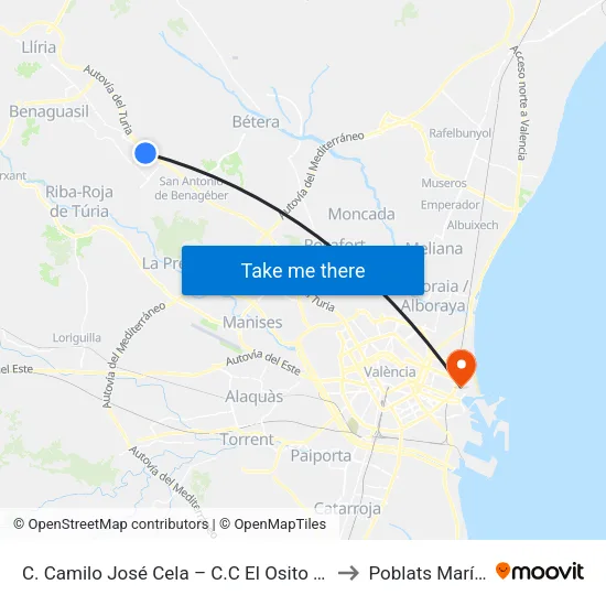 C. Camilo José Cela – C.C El Osito [Eliana, L] to Poblats Marítims map