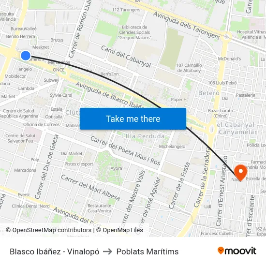 Blasco Ibáñez - Vinalopó to Poblats Marítims map