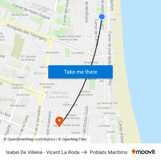 Isabel De Villena - Vicent La Roda to Poblats Marítims map