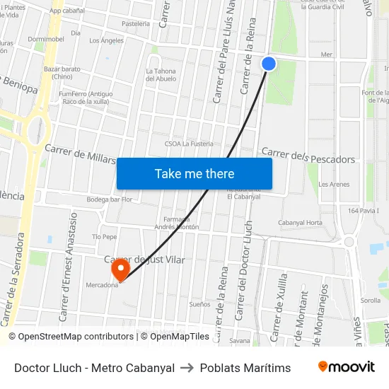 Doctor Lluch - Metro Cabanyal to Poblats Marítims map