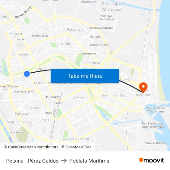 Petxina - Pérez Galdos to Poblats Marítims map