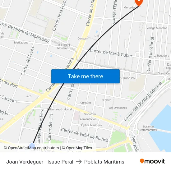 Joan Verdeguer - Isaac Peral to Poblats Marítims map