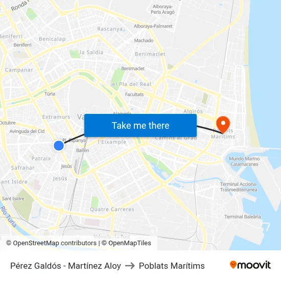 Pérez Galdós - Martínez Aloy to Poblats Marítims map