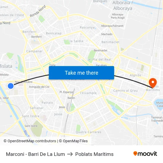 Marconi - Barri De La Llum to Poblats Marítims map