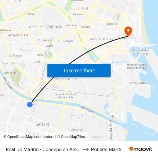 Real De Madrid - Concepción Arenal to Poblats Marítims map