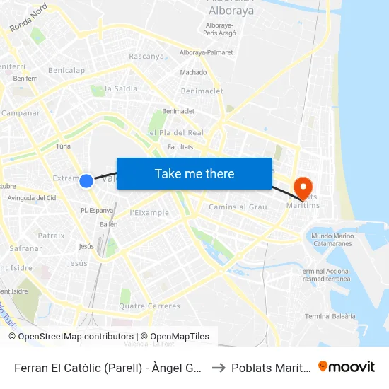 Ferran El Catòlic (Parell) - Àngel Guimerà to Poblats Marítims map