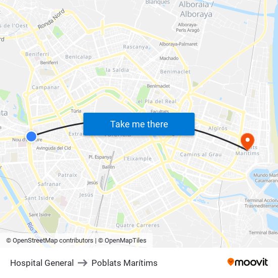 Hospital General to Poblats Marítims map