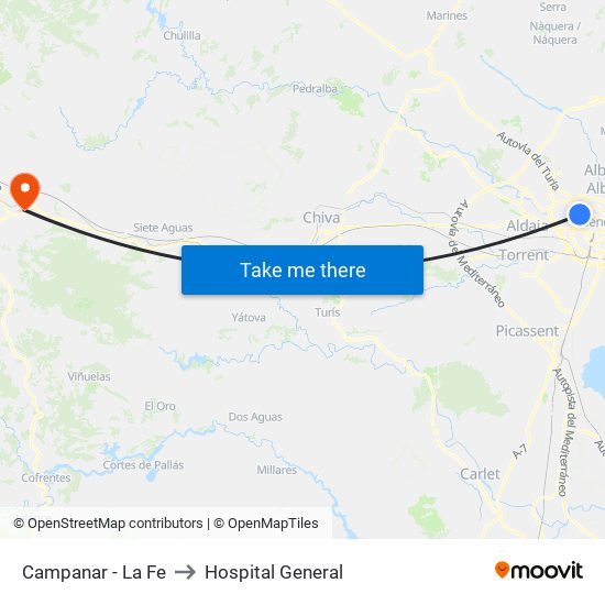 Campanar - La Fe to Hospital General map