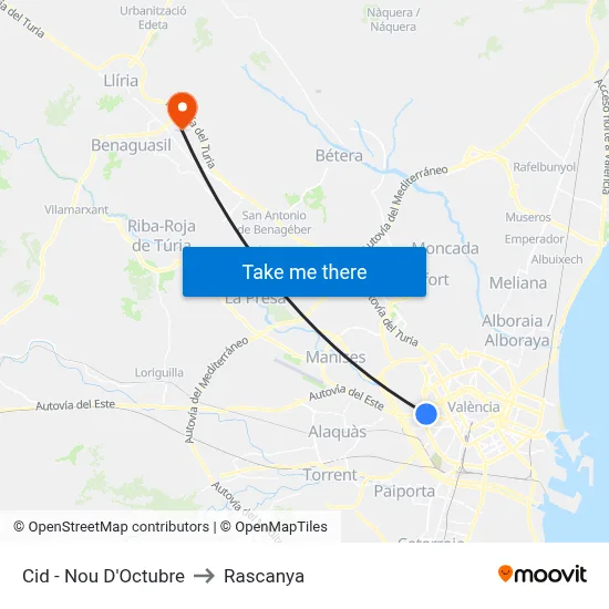 Cid - Nou D'Octubre to Rascanya map