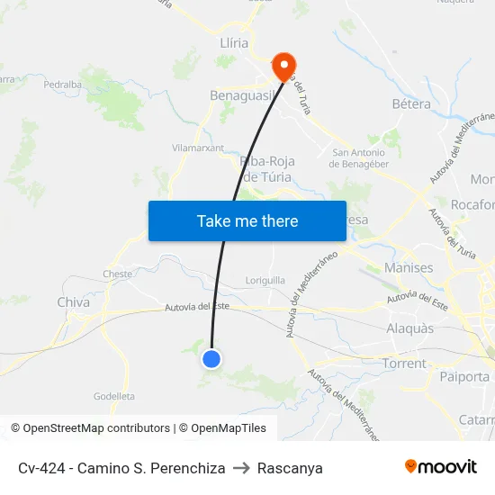 Cv-424 - Camino S. Perenchiza to Rascanya map