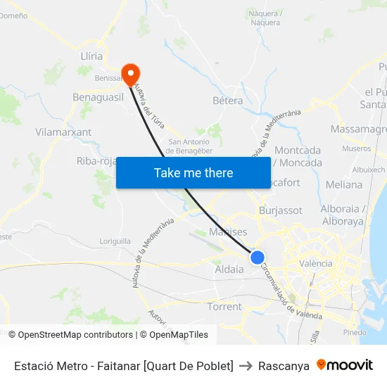 Estació Metro - Faitanar [Quart De Poblet] to Rascanya map