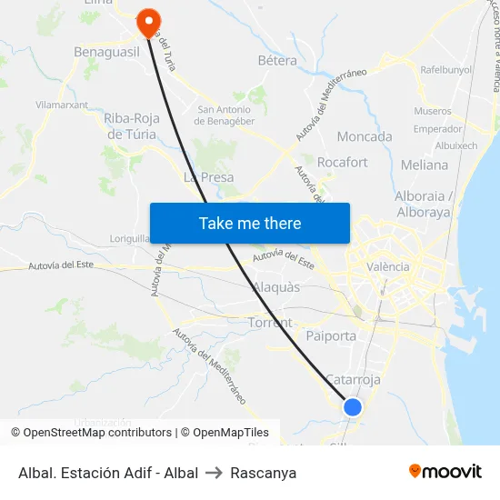 Albal. Estación Adif - Albal to Rascanya map