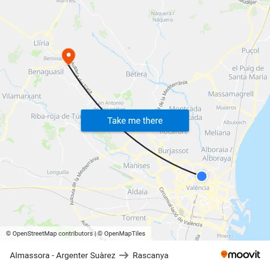 Almassora - Argenter Suàrez to Rascanya map