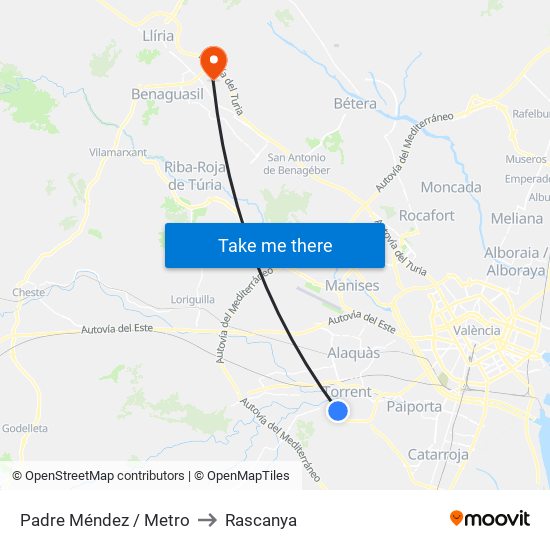 Padre Méndez / Metro to Rascanya map
