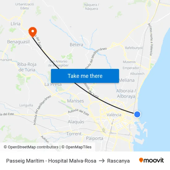 Passeig Marítim - Hospital Malva-Rosa to Rascanya map