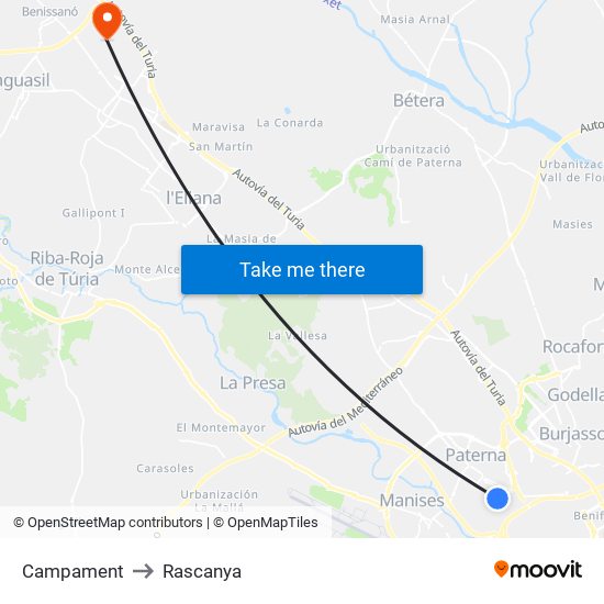 Campament to Rascanya map