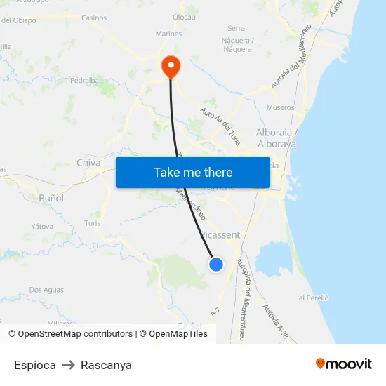 Espioca to Rascanya map