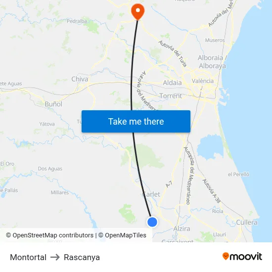 Montortal to Rascanya map