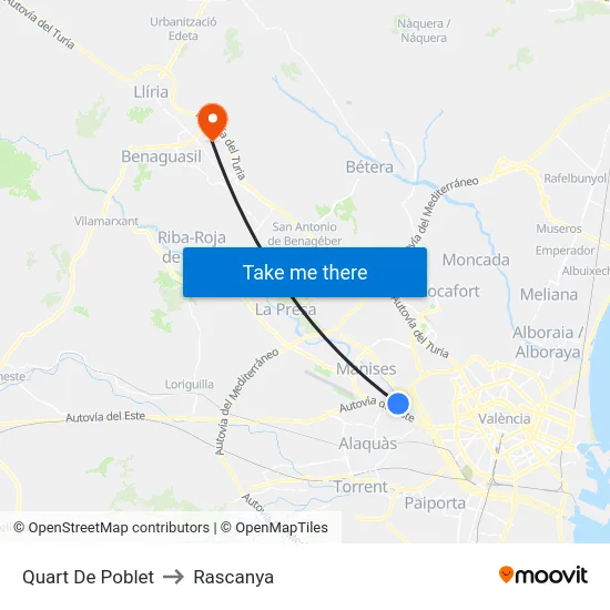Quart De Poblet to Rascanya map