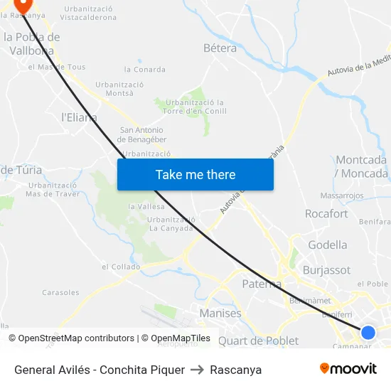 General Avilés - Conchita Piquer to Rascanya map