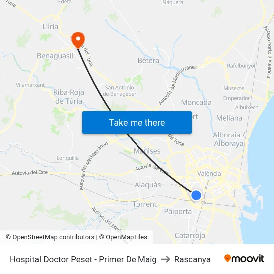 Hospital Doctor Peset - Primer De Maig to Rascanya map