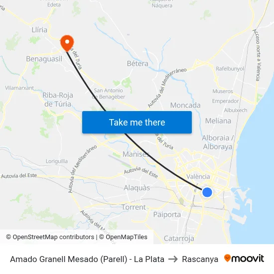 Amado Granell Mesado (Parell) - La Plata to Rascanya map