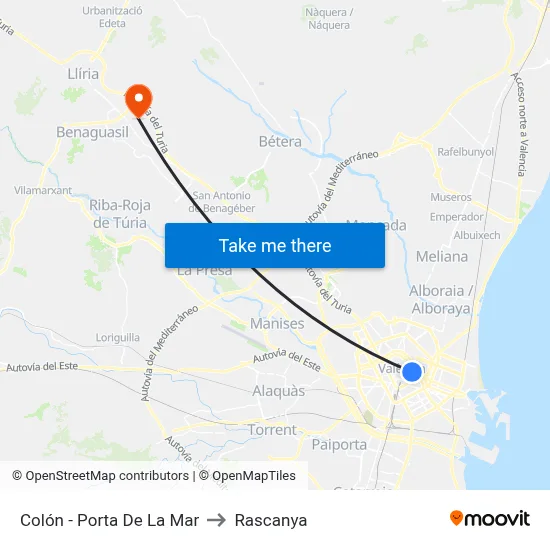 Colón - Porta De La Mar to Rascanya map
