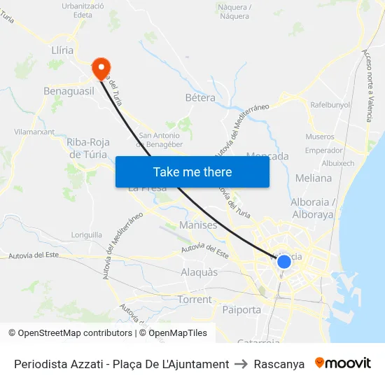 Periodista Azzati - Plaça De L'Ajuntament to Rascanya map