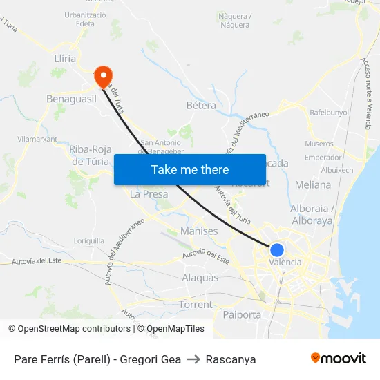 Pare Ferrís (Parell) - Gregori Gea to Rascanya map