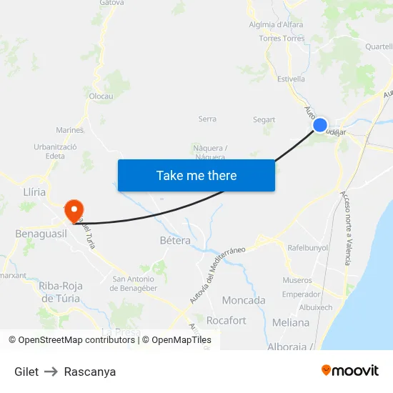 Gilet to Rascanya map