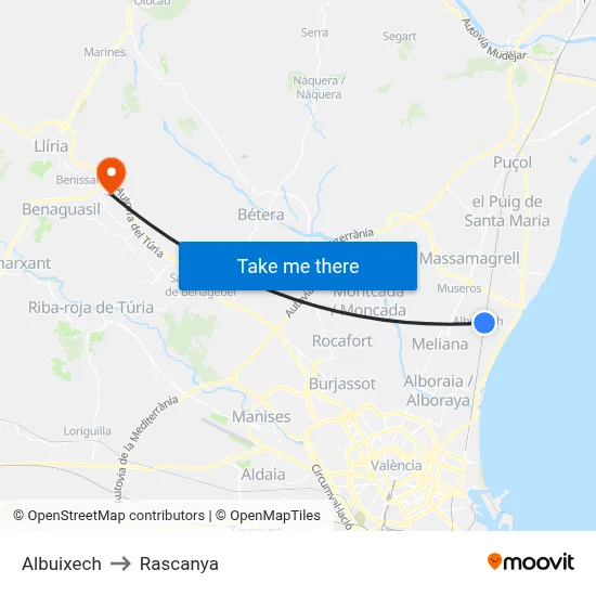 Albuixech to Rascanya map