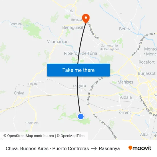 Chiva. Buenos Aires - Puerto Contreras to Rascanya map