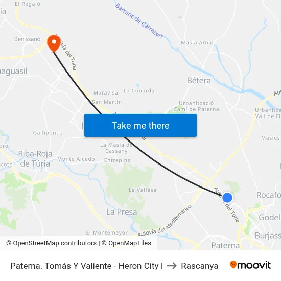 Paterna. Tomás Y Valiente - Heron City I to Rascanya map