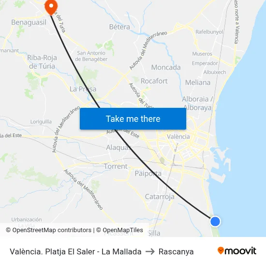 València. Platja El Saler - La Mallada to Rascanya map