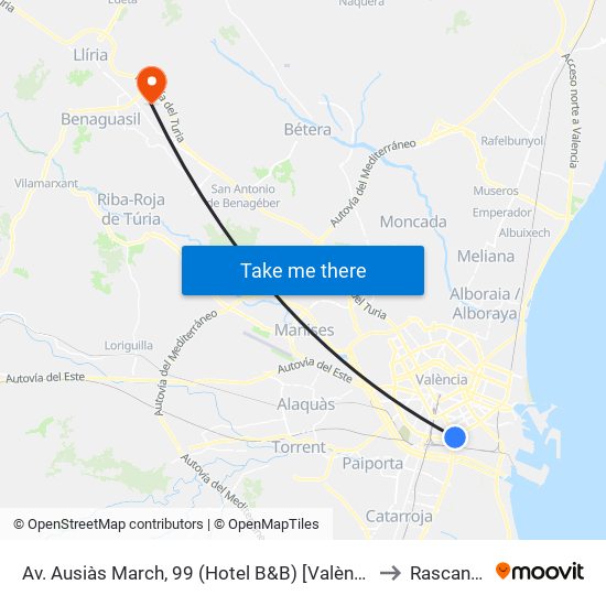 Av. Ausiàs March, 99 (Hotel B&B) [València] to Rascanya map
